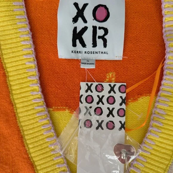 Kerri Rosenthal Radiant Sunshine Heart Color Block Cardigan Sweater Small NWT - Picture 3 of 8